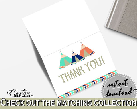 Thank You Card Baby Shower Thank You Card Tribal Teepee Baby Shower Thank You Card Baby Shower Tribal Teepee Thank You Card Green KS6AW - Digital Product