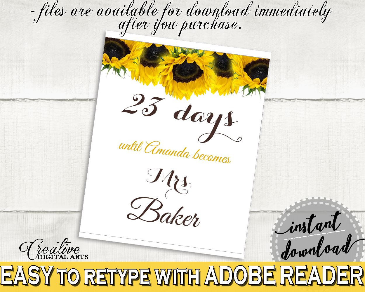 Days Until Becomes Bridal Shower Days Until Becomes Sunflower Bridal Shower Days Until Becomes Bridal Shower Sunflower Days Until SSNP1 - Digital Product