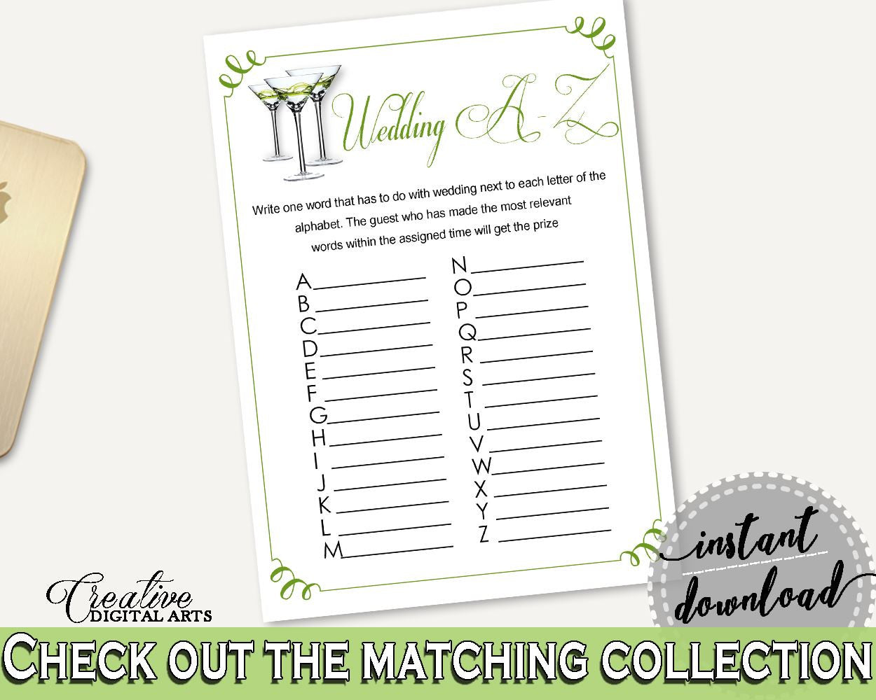 Wedding Game Bridal Shower Wedding Game Modern Martini Bridal Shower Wedding Game Bridal Shower Modern Martini Wedding Game Green ARTAN - Digital Product