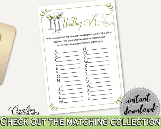 Wedding Game Bridal Shower Wedding Game Modern Martini Bridal Shower Wedding Game Bridal Shower Modern Martini Wedding Game Green ARTAN - Digital Product