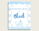Blue White Please Sign A Block Sign and Decoarate A Block Sign Printables, Whale Boy Baby Shower Decor, Instant Download, Light Blue, wbl01