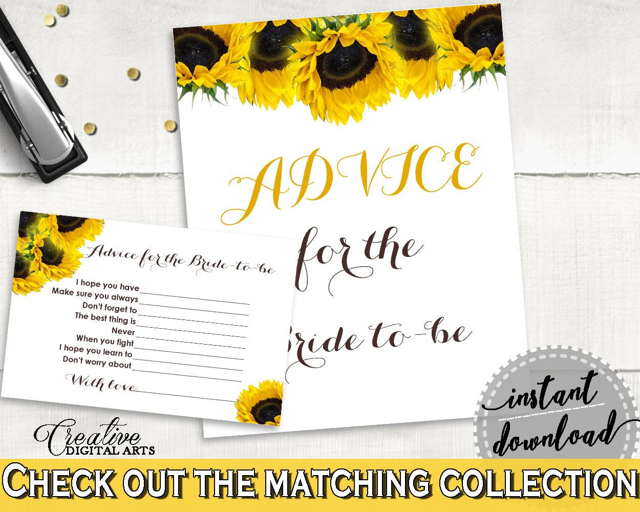 Advice Cards Bridal Shower Advice Cards Sunflower Bridal Shower Advice Cards Bridal Shower Sunflower Advice Cards Yellow White digital SSNP1 - Digital Product