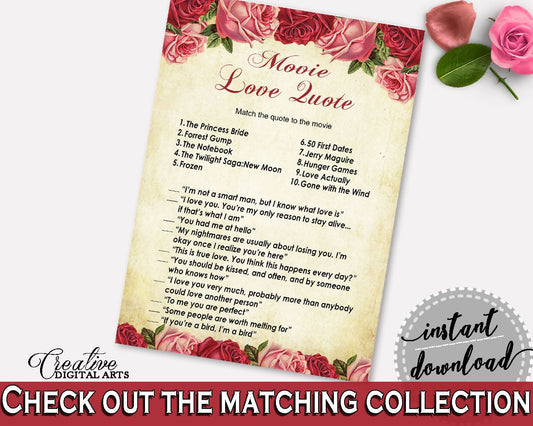 Movie Love Quotes Bridal Shower Movie Love Quotes Vintage Bridal Shower Movie Love Quotes Bridal Shower Vintage Movie Love Quotes Red XBJK2 - Digital Product