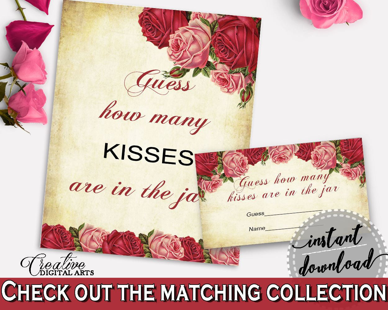 Kisses Guessing Game Bridal Shower Kisses Guessing Game Vintage Bridal Shower Kisses Guessing Game Bridal Shower Vintage Kisses XBJK2 - Digital Product