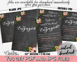 Chalkboard Flowers Bridal Shower Engaged Invitation Editable in Black And Pink, engaged party, chalk shower, party stuff, party plan - RBZRX - Digital Product