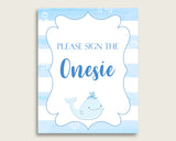 Blue White Please Sign The Onesie Sign and Design A Onesie Sign Printables, Whale Boy Baby Shower Decor, Instant Download, Light Blue wbl01