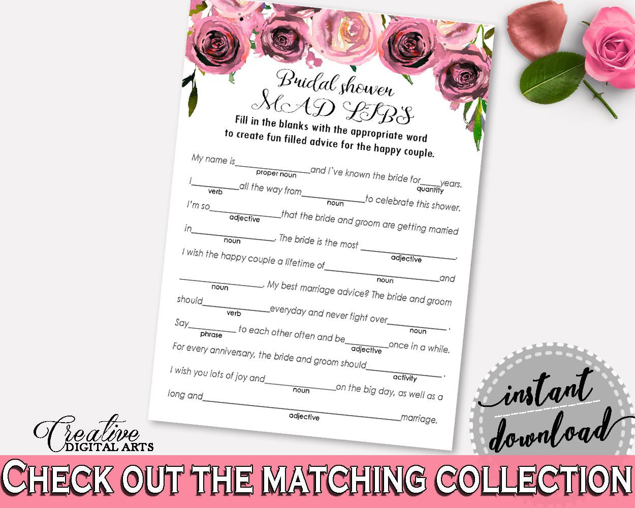 Mad Libs Bridal Shower Mad Libs Floral Bridal Shower Mad Libs Bridal Shower Floral Mad Libs Pink Purple party organization - BQ24C - Digital Product