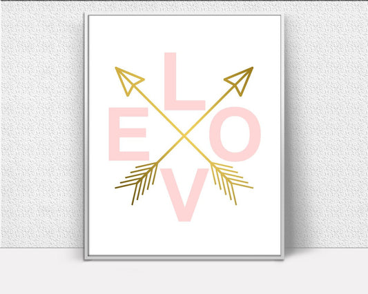 Love Art, Love Arrows, Love Wall Art, Love Art Print, Pink Gold Arrows, Modern Minimalist Art, wall décor, Wall Decor, Most Popular - Digital Download