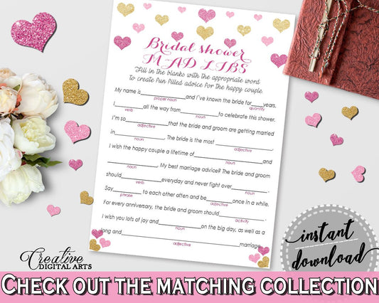 Glitter Hearts Bridal Shower Mad Libs Game in Gold And Pink, adverb,  bridal shower hearts, shower celebration, bridal shower idea - WEE0X - Digital Product