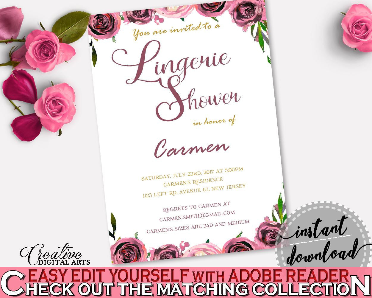 Lingerie Shower Invitation Bridal Shower Lingerie Shower Invitation Floral Bridal Shower Lingerie Shower Invitation Bridal Shower BQ24C - Digital Product