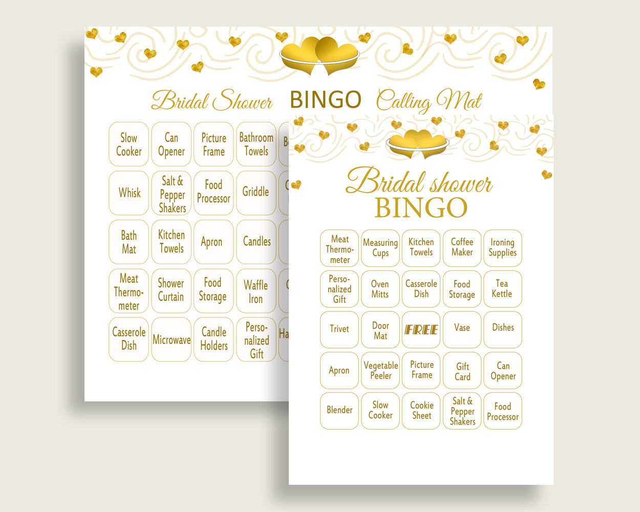 Bingo Bridal Shower Bingo Gold Hearts Bridal Shower Bingo Bridal Shower Gold Hearts Bingo White Gold pdf jpg party stuff prints 6GQOT