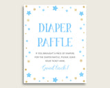 Stars Baby Shower Diaper Raffle Tickets Game, Boy Blue Gold Diaper Raffle Card Insert and Sign Printable, Instant Download, 3.5x2", bsr01