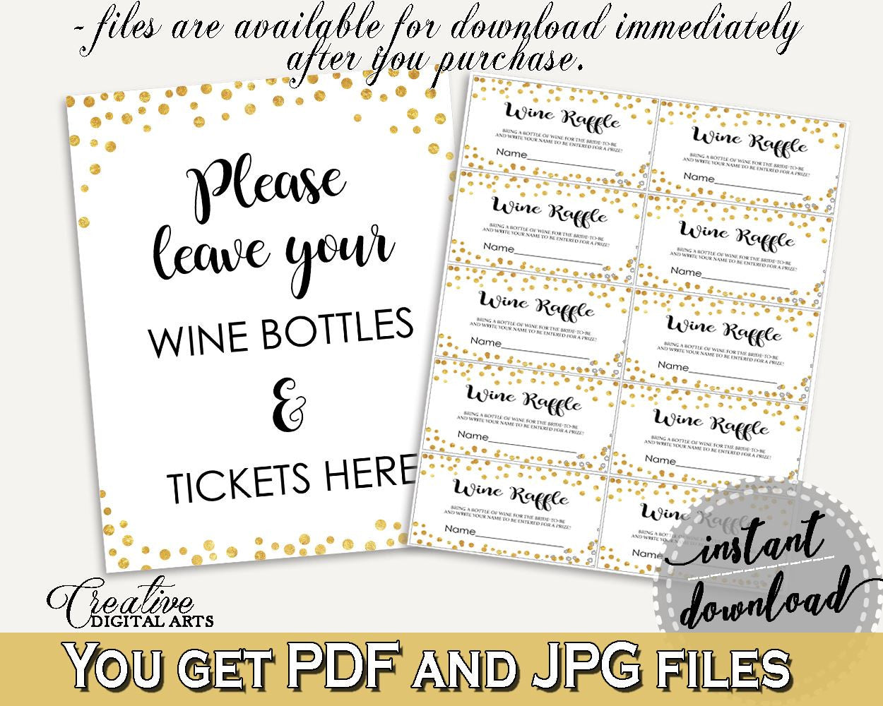 Wine Raffle Bridal Shower Wine Raffle Confetti Bridal Shower Wine Raffle Bridal Shower Confetti Wine Raffle Gold White printables CZXE5 - Digital Product