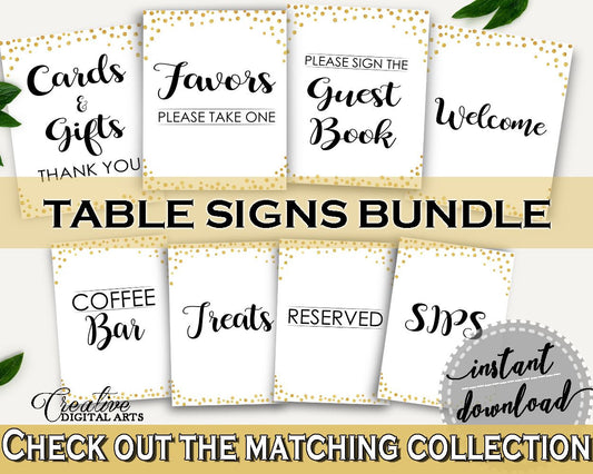 Table Signs Bridal Shower Table Signs Confetti Bridal Shower Table Signs Bridal Shower Confetti Table Signs Gold White party ideas CZXE5 - Digital Product