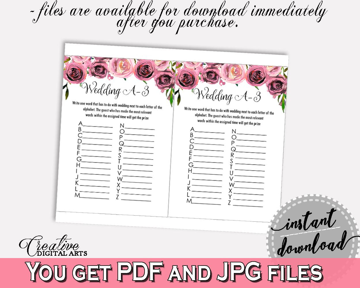 Wedding Game Bridal Shower Wedding Game Floral Bridal Shower Wedding Game Bridal Shower Floral Wedding Game Pink Purple pdf jpg BQ24C - Digital Product