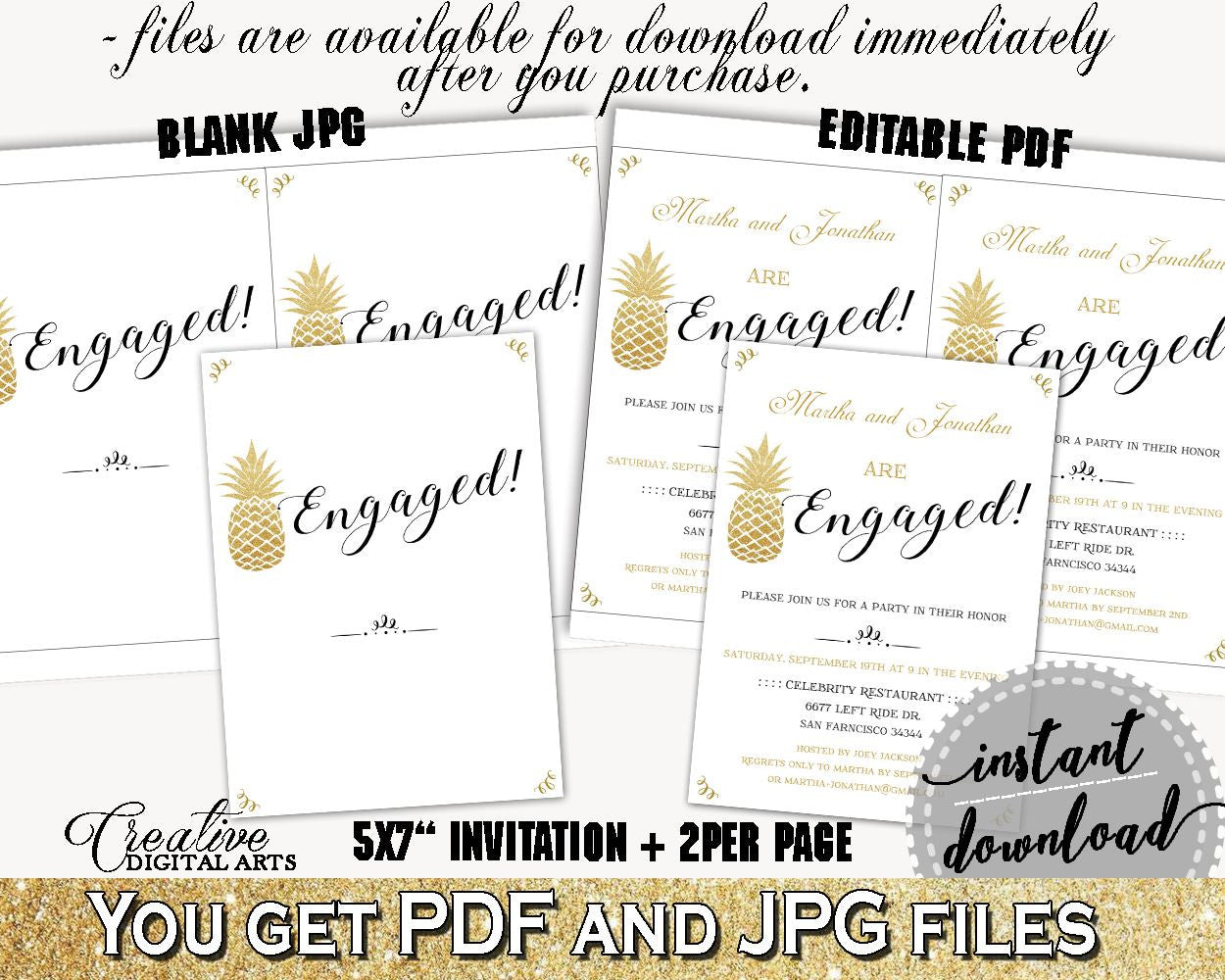 Engaged Invitation Editable Bridal Shower Engaged Invitation Editable Pineapple Bridal Shower Engaged Invitation Editable Bridal 86GZU - Digital Product