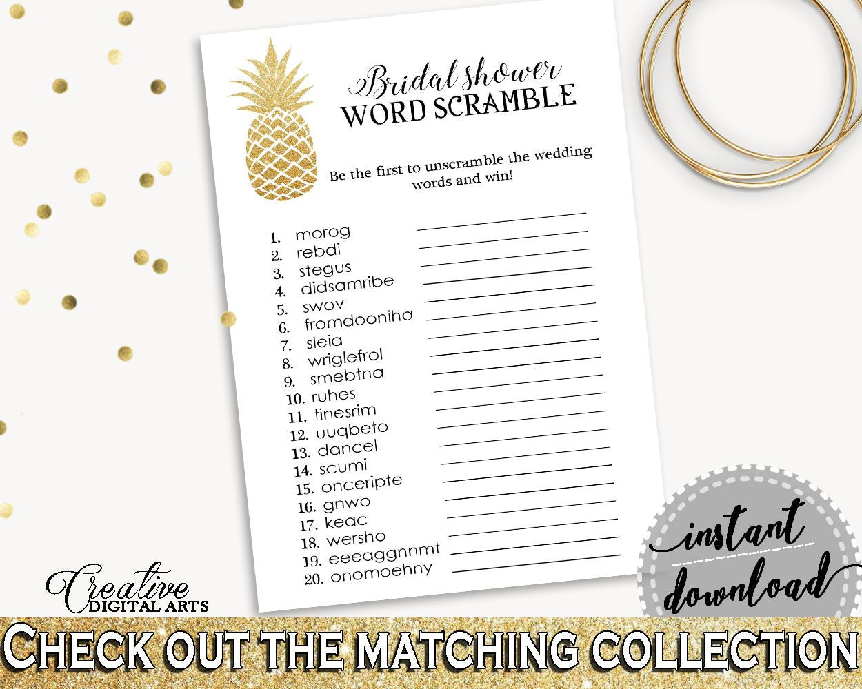 Word Scramble Bridal Shower Word Scramble Pineapple Bridal Shower Word Scramble Bridal Shower Pineapple Word Scramble Gold White 86GZU - Digital Product