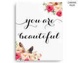 You Are Beautiful Print, Beautiful Wall Art with Frame and Canvas options available Typography Decor