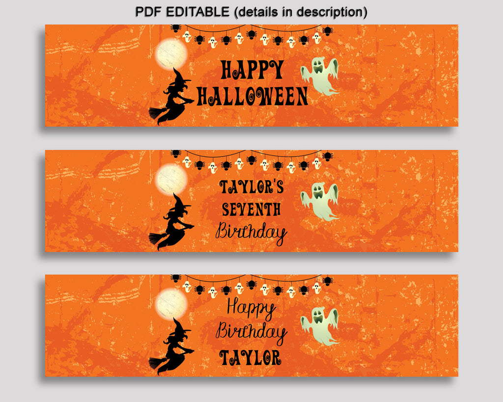 Printable Halloween Water Bottle Labels, Halloween Bottle Wraps, Orange Black Birthday Bottle Labels, Halloween Editable Labels Boy GPF0F