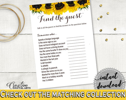 Find The Guest Bridal Shower Find The Guest Sunflower Bridal Shower Find The Guest Bridal Shower Sunflower Find The Guest Yellow White SSNP1 - Digital Product