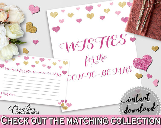 Gold And Pink Glitter Hearts Bridal Shower Theme: Wishes For The Soon To Be Mrs - popular activity,  fondness bridal, paper supplies - WEE0X - Digital Product