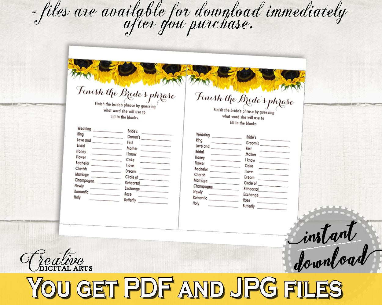 Finish The Phrase Bridal Shower Finish The Phrase Sunflower Bridal Shower Finish The Phrase Bridal Shower Sunflower Finish The Phrase SSNP1 - Digital Product