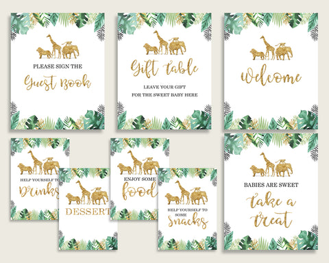 Jungle Baby Shower Gender Neutral Table Signs Printable, Gold Green Party Table Decor, Favors, Food, Drink, Treat, Guest Book, Instant EJRED