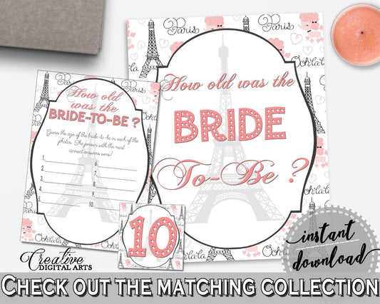 How Old Was The Bride To Be in Paris Bridal Shower Pink And Gray Theme, how old was she, paris theme bridal, customizable files - NJAL9 - Digital Product