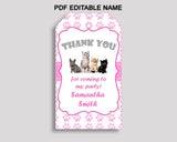 Cat Gift Favor Tags Pink White Birthday Favor Tags Cat Gift Tags Cat Party Gift Tags Girl INHA8