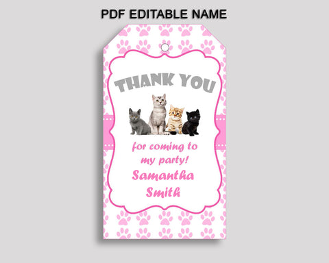 Cat Gift Favor Tags Pink White Birthday Favor Tags Cat Gift Tags Cat Party Gift Tags Girl INHA8