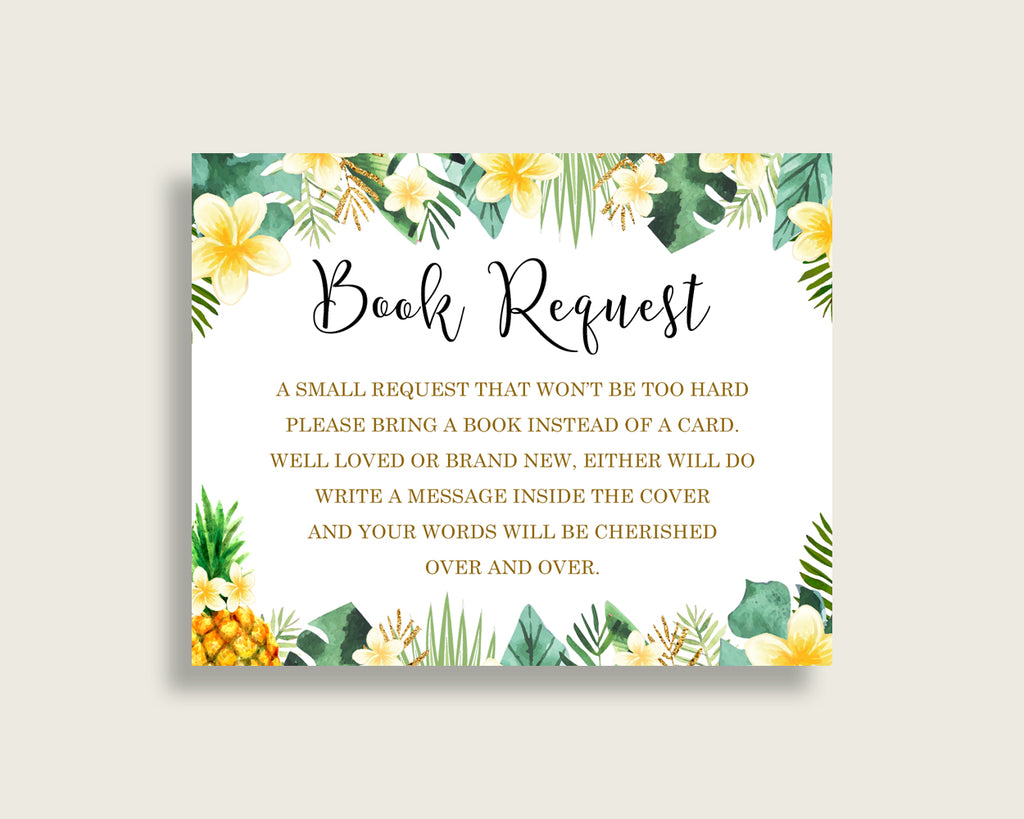 Tropical Baby Shower Bring A Book Insert Printable, Gender Neutral Green Yellow Book Request, Tropical Books For Baby, Book Instead Of 4N0VK