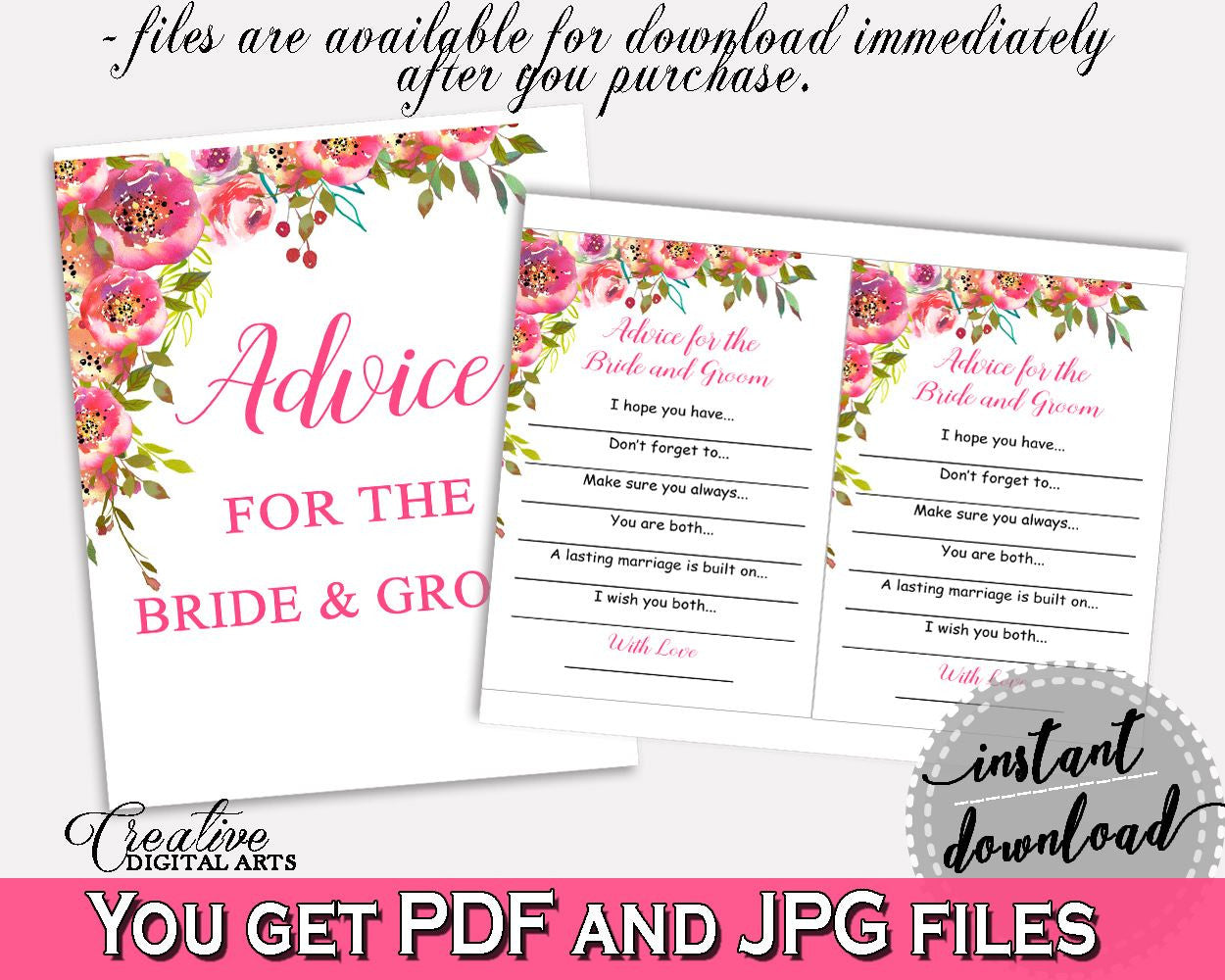 Advice Bridal Shower Advice Spring Flowers Bridal Shower Advice Bridal Shower Spring Flowers Advice Pink Green digital download UY5IG - Digital Product