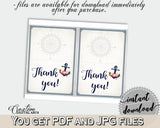 Navy Blue Nautical Anchor Flowers Bridal Shower Theme: Thank You Card - folded thank you, sailboat helm wheel, party organization - 87BSZ - Digital Product
