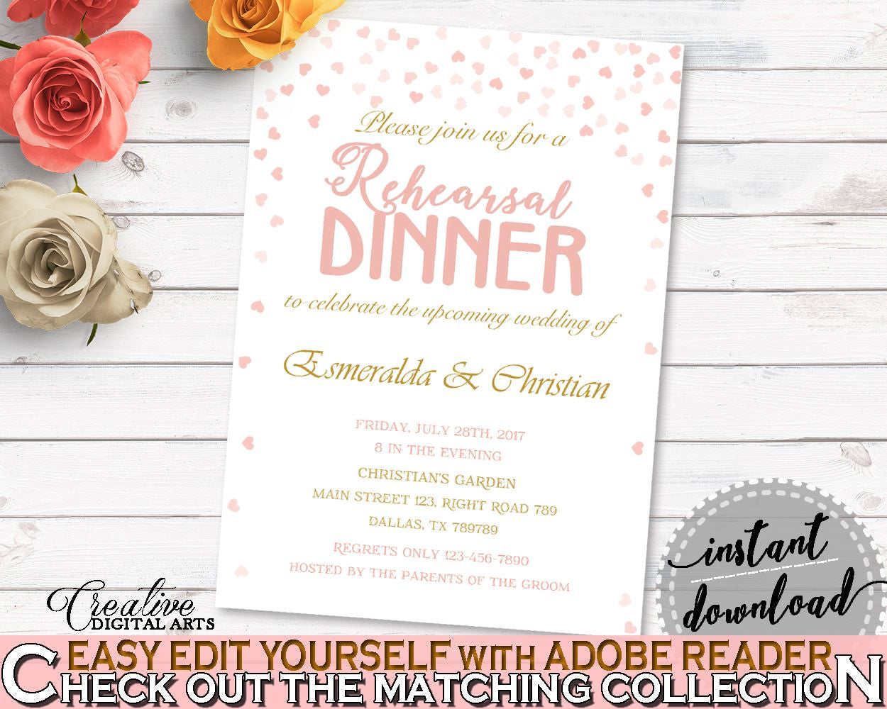 Rehearsal Dinner Invitation Bridal Shower Rehearsal Dinner Invitation Pink And Gold Bridal Shower Rehearsal Dinner Invitation Bridal XZCNH - Digital Product