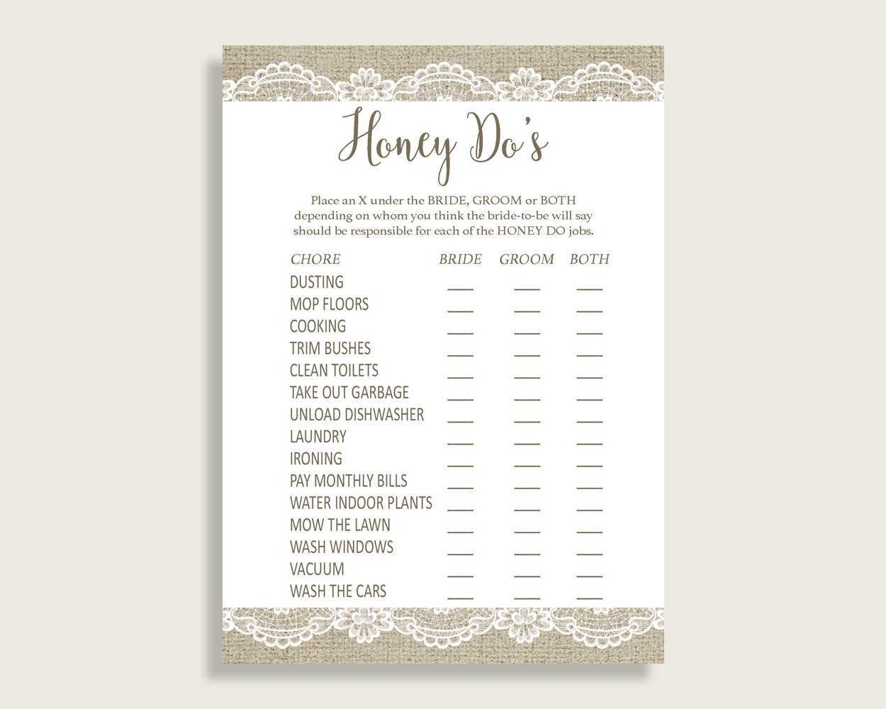 Honey Do List Bridal Shower Honey Do List Burlap And Lace Bridal Shower Honey Do List Bridal Shower Burlap And Lace Honey Do List NR0BX