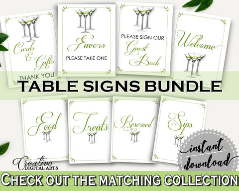 Table Signs Bridal Shower Table Signs Modern Martini Bridal Shower Table Signs Bridal Shower Modern Martini Table Signs Green White ARTAN - Digital Product