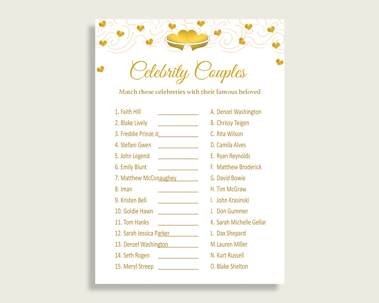 Celebrity Couples Bridal Shower Celebrity Couples Gold Hearts Bridal Shower Celebrity Couples Bridal Shower Gold Hearts Celebrity 6GQOT