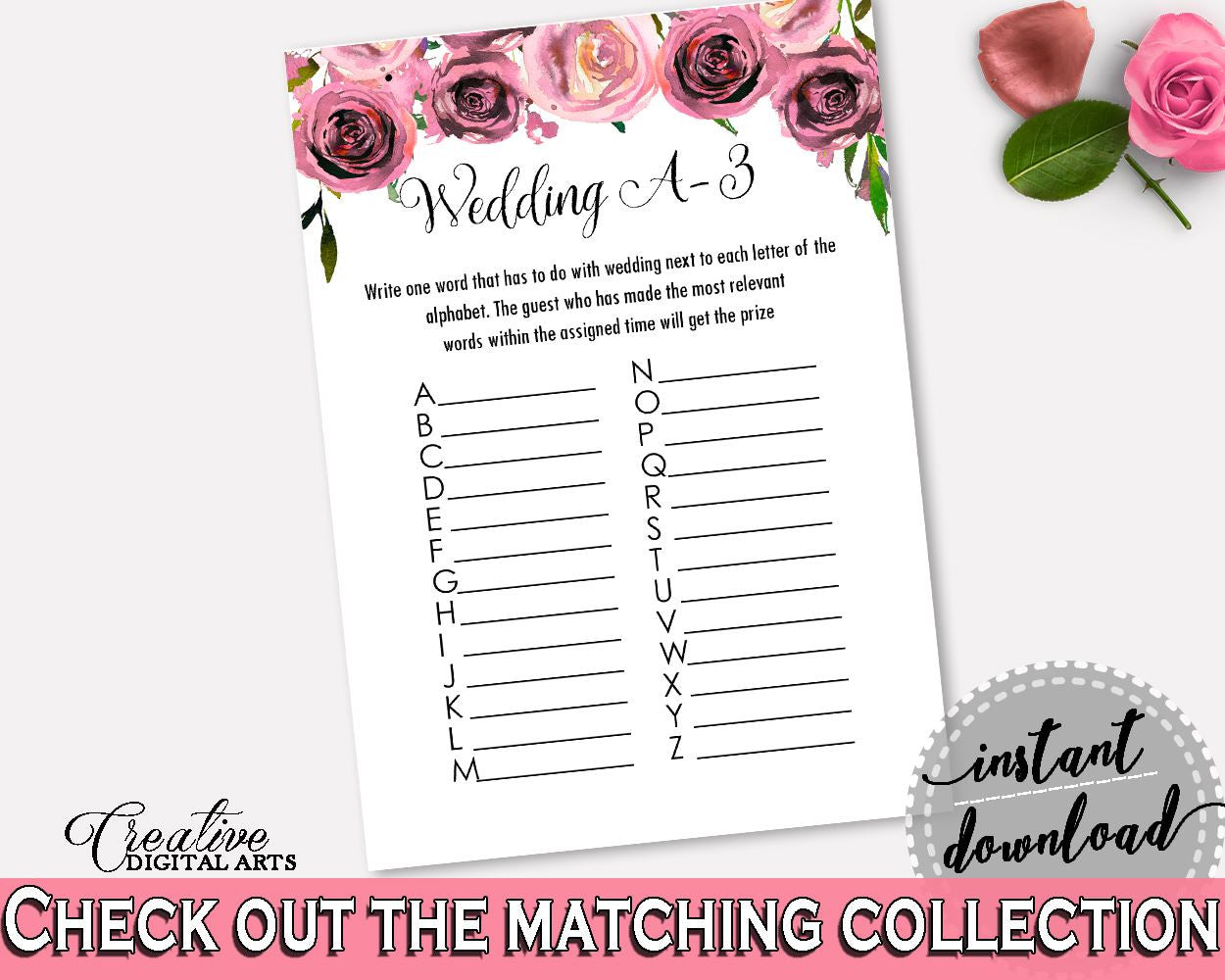 Wedding Game Bridal Shower Wedding Game Floral Bridal Shower Wedding Game Bridal Shower Floral Wedding Game Pink Purple pdf jpg BQ24C - Digital Product