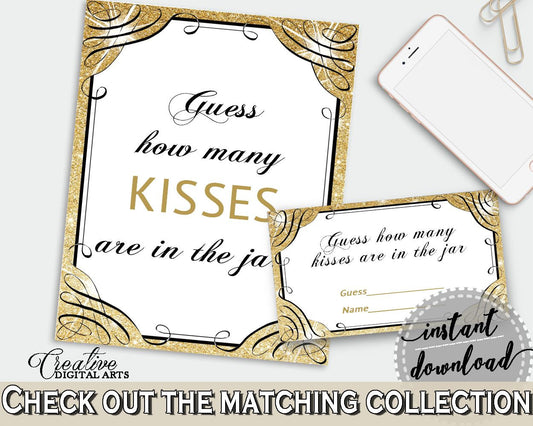 Guess How Many Kisses Game in Glittering Gold Bridal Shower Gold And Yellow Theme, guess the kisses, stunning bridal, party planning - JTD7P - Digital Product