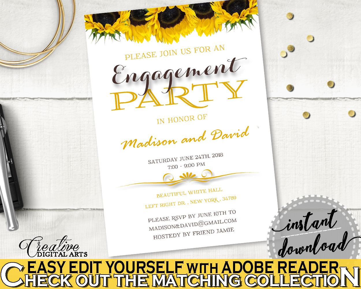 Engagement Party Invitation Bridal Shower Engagement Party Invitation Sunflower Bridal Shower Engagement Party Invitation Bridal SSNP1 - Digital Product