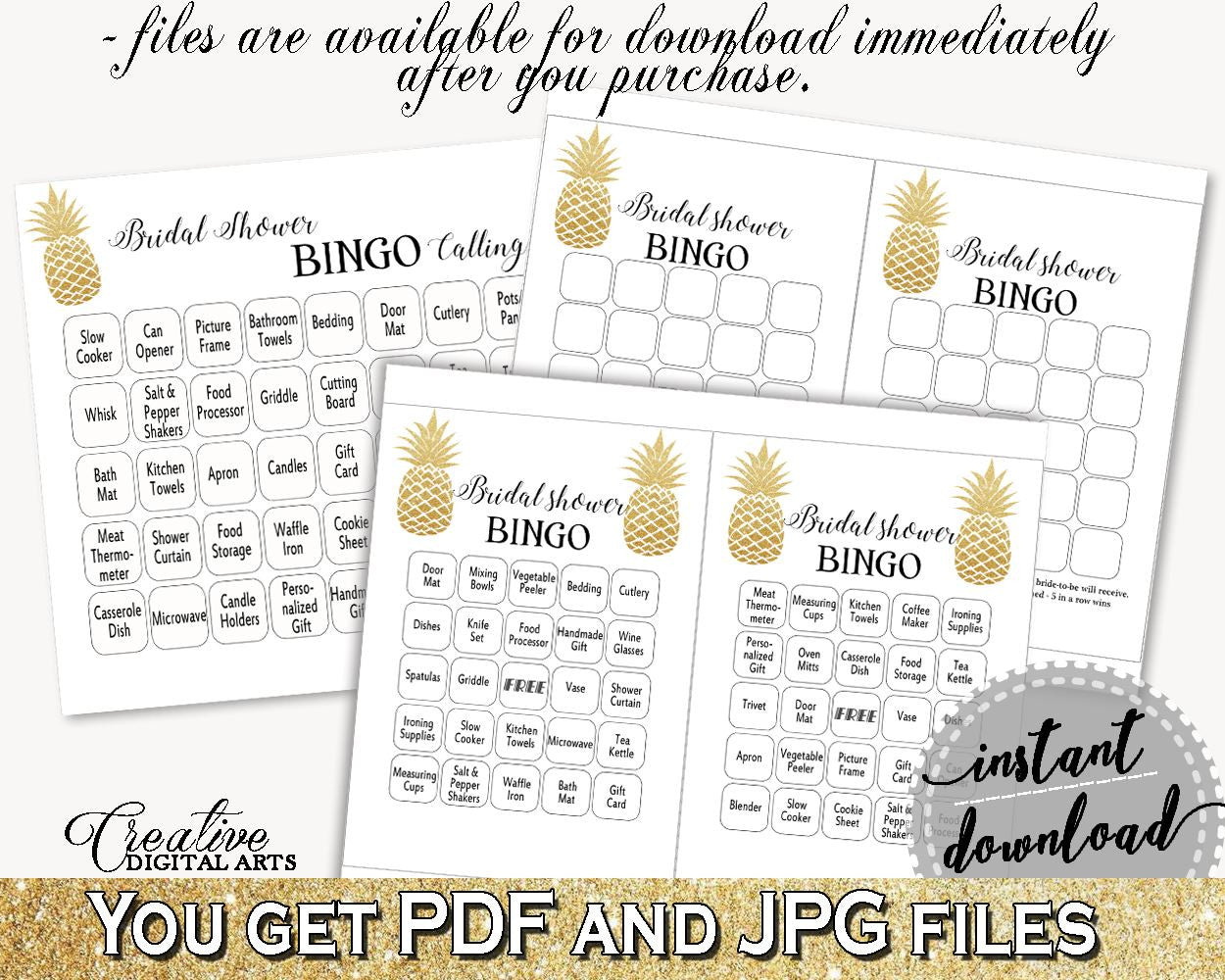 Bingo 60 Cards Bridal Shower Bingo 60 Cards Pineapple Bridal Shower Bingo 60 Cards Bridal Shower Pineapple Bingo 60 Cards Gold White 86GZU - Digital Product