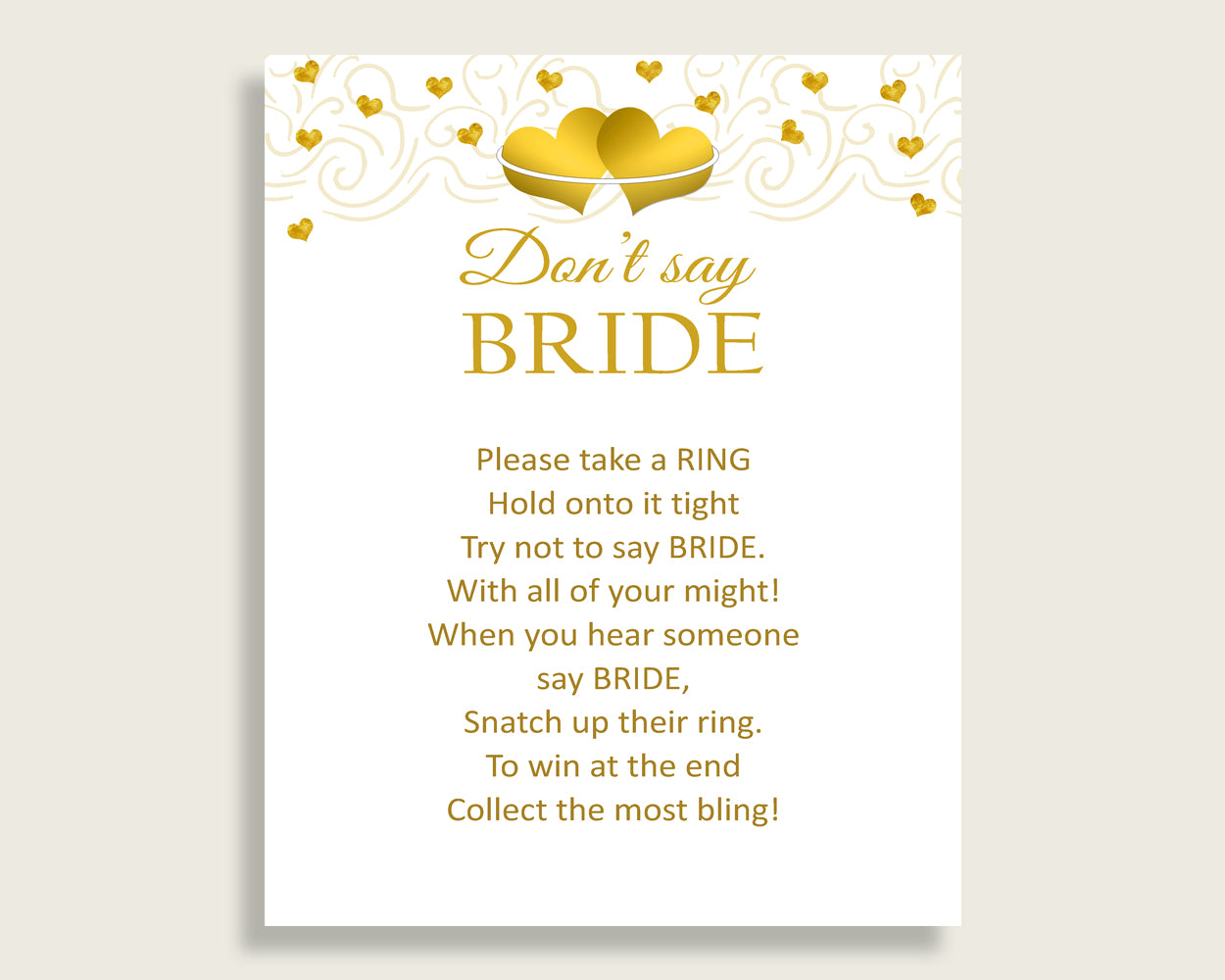 Don't Say Bride Bridal Shower Don't Say Bride Gold Hearts Bridal Shower Don't Say Bride Bridal Shower Gold Hearts Don't Say Bride 6GQOT