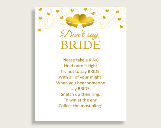 Don't Say Bride Bridal Shower Don't Say Bride Gold Hearts Bridal Shower Don't Say Bride Bridal Shower Gold Hearts Don't Say Bride 6GQOT