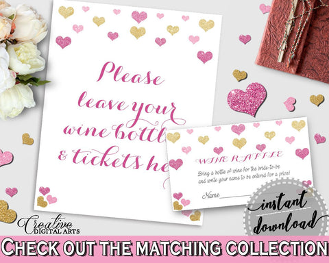 Wine Raffle in Glitter Hearts Bridal Shower Gold And Pink Theme, wine card,  sweetie shower, party décor, party ideas, digital print - WEE0X - Digital Product