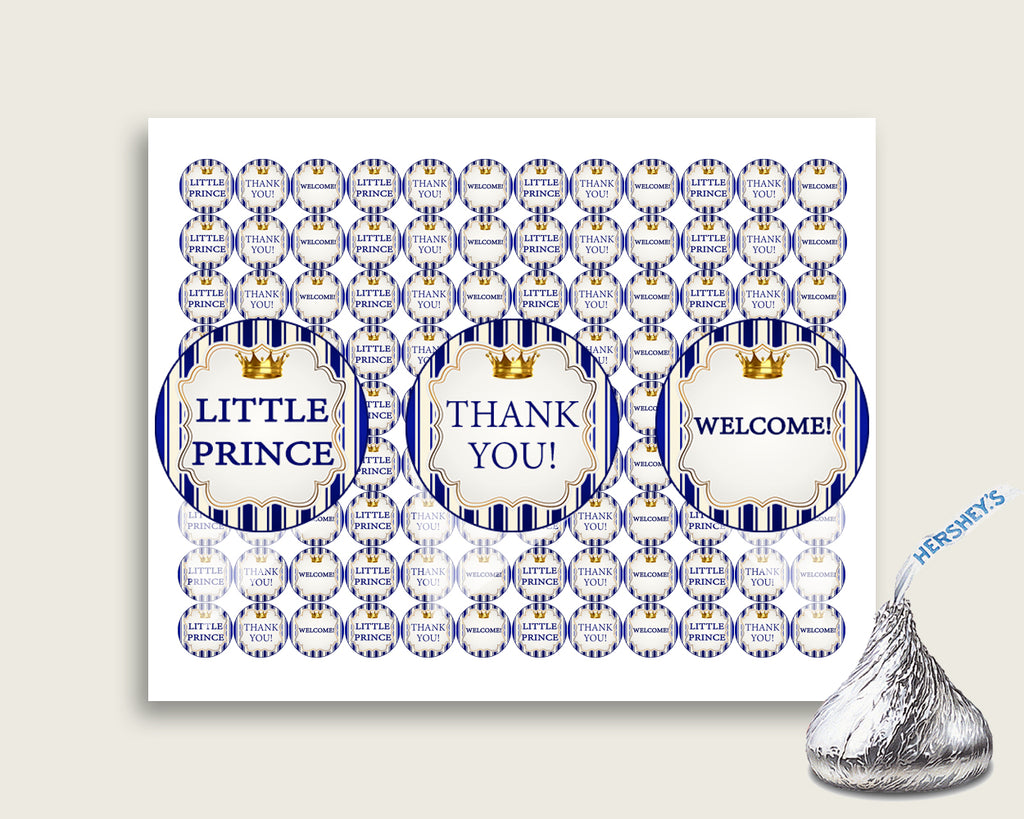 Royal Prince Hershey Kisses Circle Printable, Blue Gold Hershey Kisses Labels Round Digital, Boy Baby Shower, Instant Download, rp001