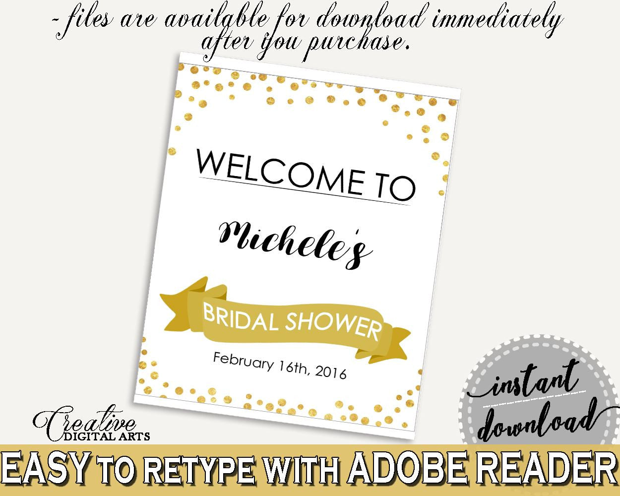 Welcome Sign Bridal Shower Welcome Sign Confetti Bridal Shower Welcome Sign Bridal Shower Confetti Welcome Sign Gold White prints CZXE5 - Digital Product