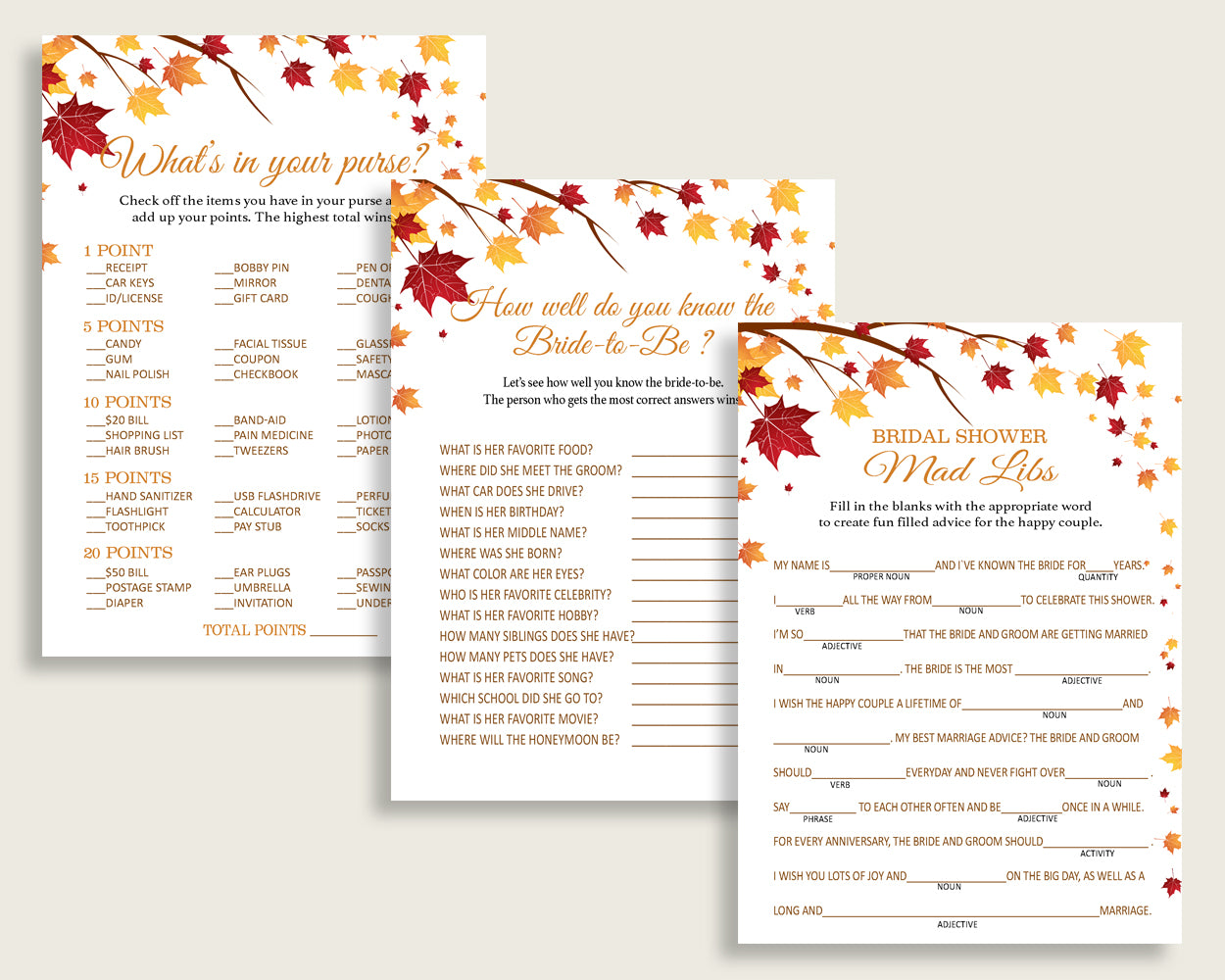 Games Bridal Shower Games Fall Bridal Shower Games Bridal Shower Autumn Games Brown Yellow digital print printables pdf jpg YCZ2S