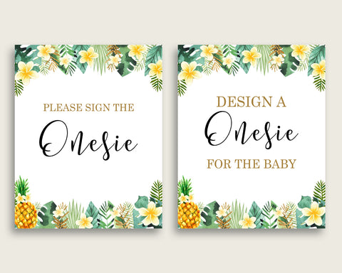 Green Yellow Please Sign The Onesie Sign and Design A Onesie Sign Printables, Tropical Gender Neutral Baby Shower Decor, Instant 4N0VK
