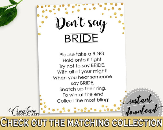 Don't Say Bride Bridal Shower Don't Say Bride Confetti Bridal Shower Don't Say Bride Bridal Shower Confetti Don't Say Bride Gold White CZXE5 - Digital Product