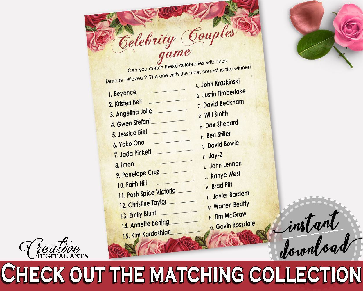 Celebrity Couples Bridal Shower Celebrity Couples Vintage Bridal Shower Celebrity Couples Bridal Shower Vintage Celebrity Couples Red XBJK2 - Digital Product